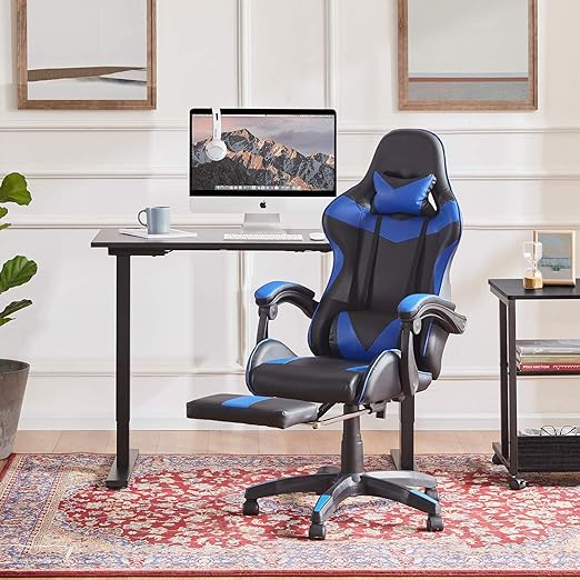 Gaming Chair Faux Leather Computer Chair with Footrest and Lumbar